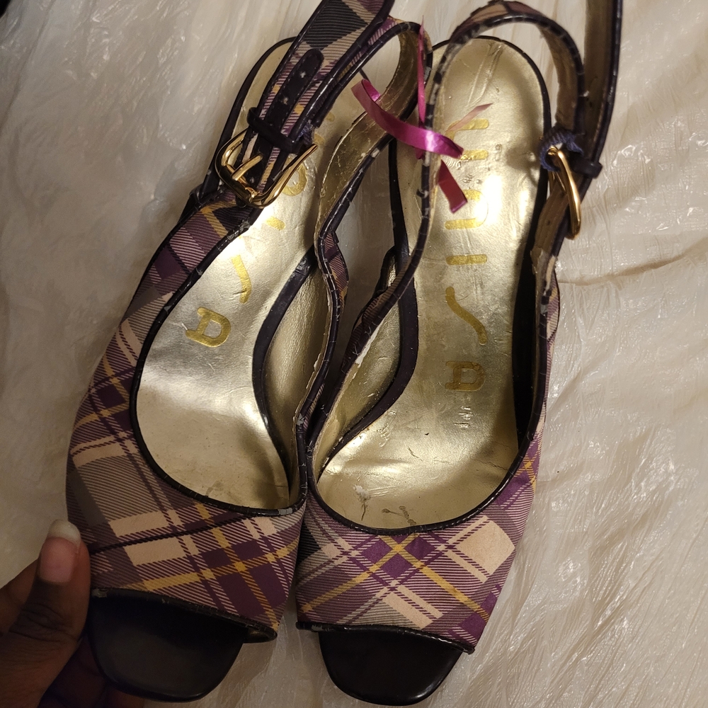 Unisa Purple Plaid Slingback Heels